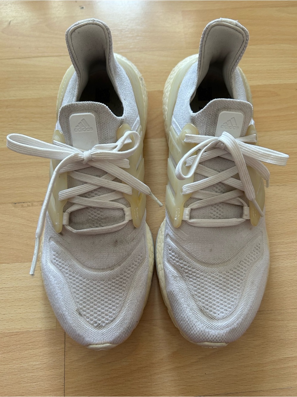 adidas Off-White and Cream Knit Lace-Up Sneakers